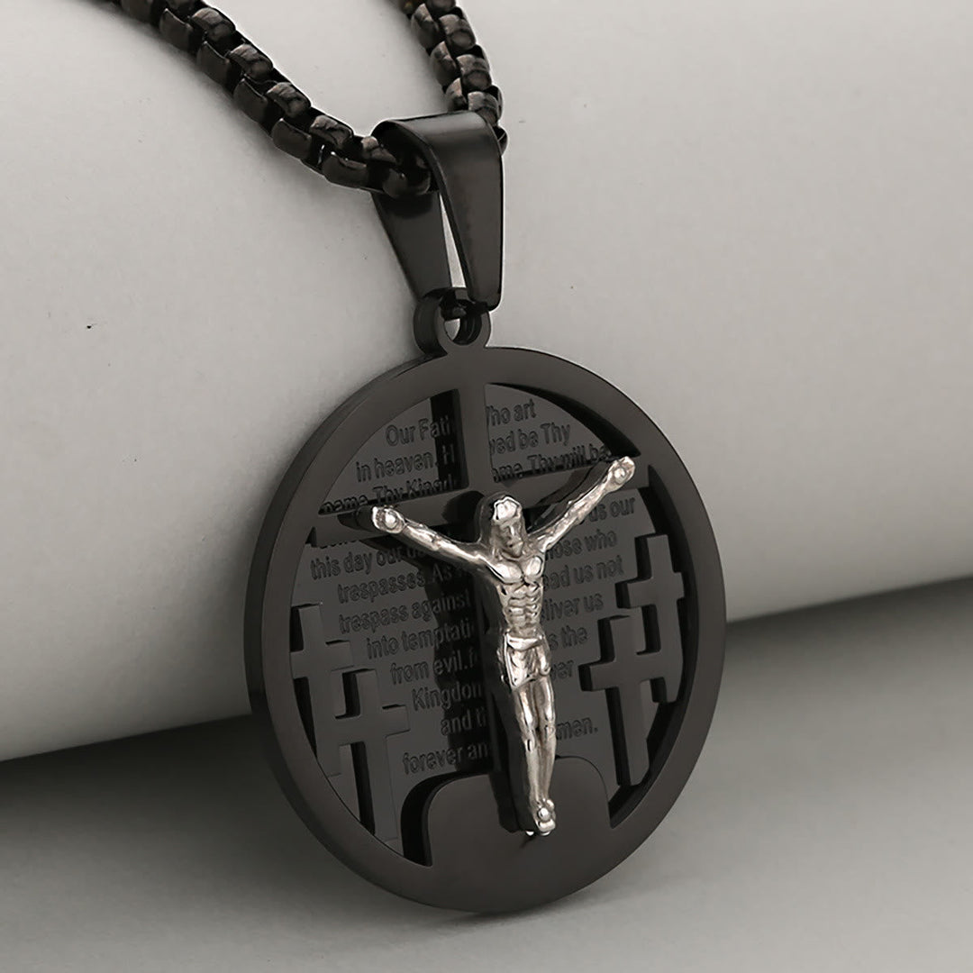 Round Crucifix Pendant Necklace in Four Colors Perfect for Religious Gifts
