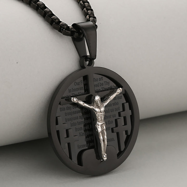 Round Crucifix Pendant Necklace in Four Colors Perfect for Religious Gifts