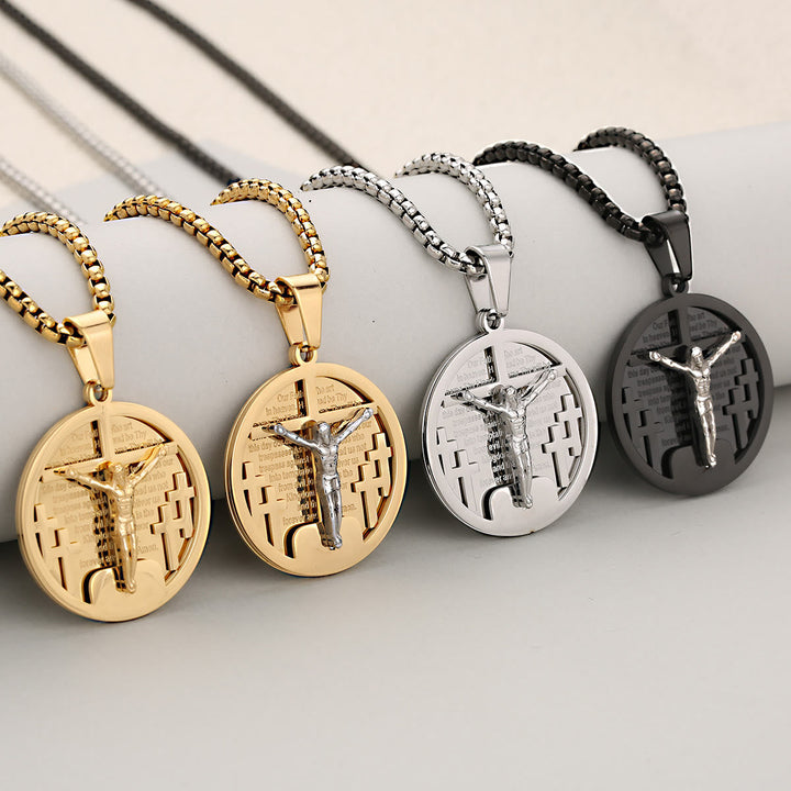 Round Crucifix Pendant Necklace in Four Colors Perfect for Religious Gifts