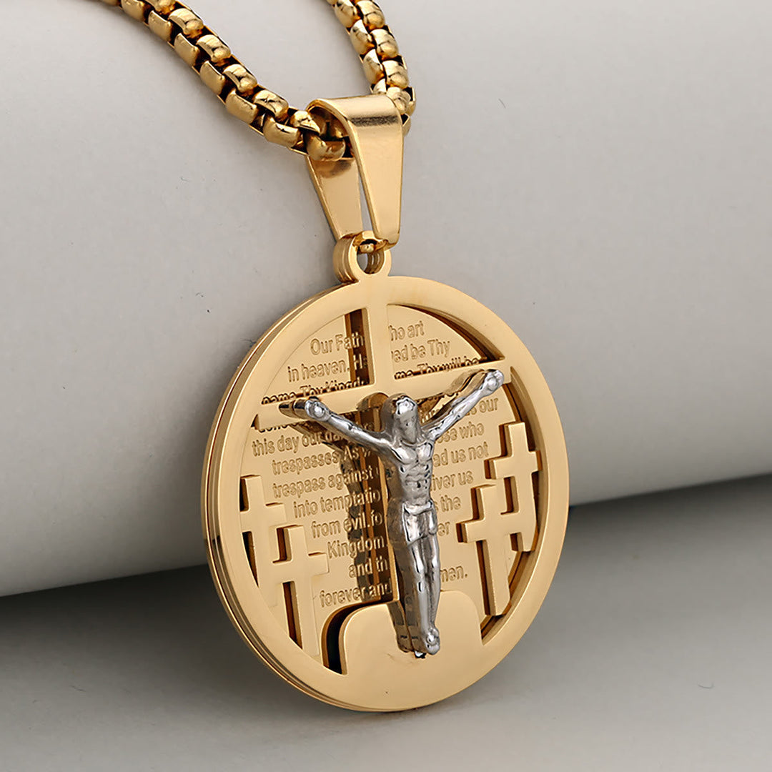 Round Crucifix Pendant Necklace in Four Colors Perfect for Religious Gifts