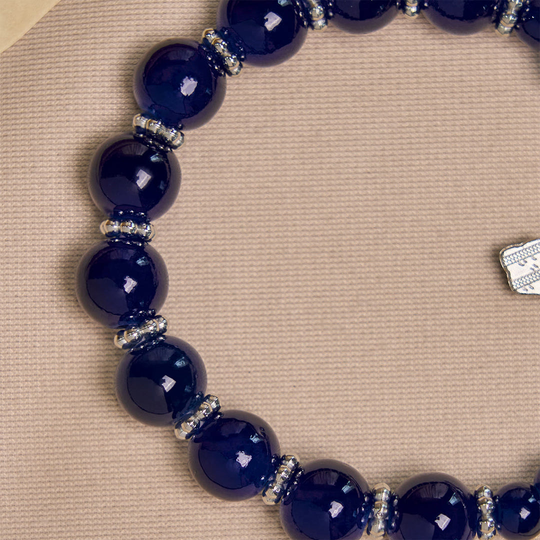 Elegant Deep Blue Beaded Bracelets with Crucifix and Miraculous Medal