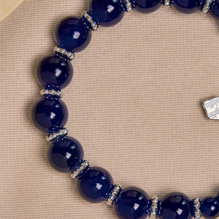 Elegant Deep Blue Beaded Bracelets with Crucifix and Miraculous Medal