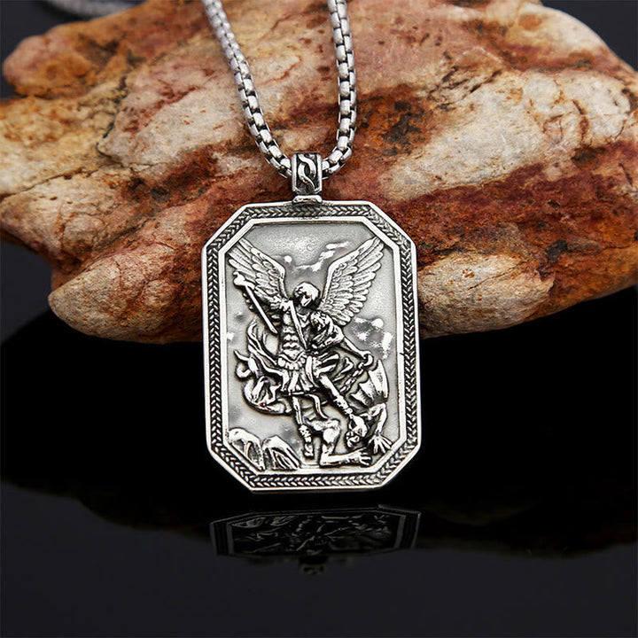 Classic Style St. Michael the Archangel Protection Stainless Steel Pendant Necklace