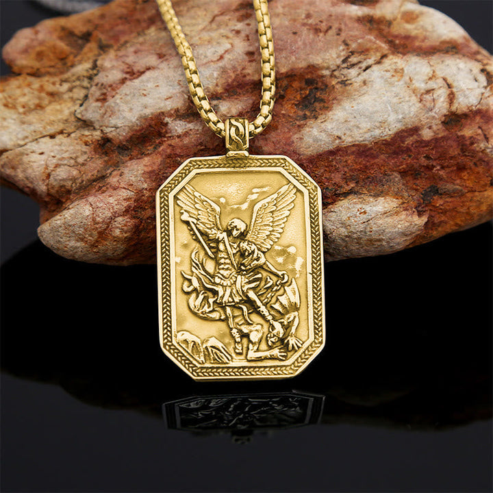 Classic Style St. Michael the Archangel Protection Stainless Steel Pendant Necklace