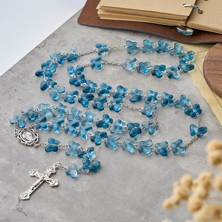 Wings of Devotion Shimmering Blue Butterfly Prayer Bracelet, Animal Rosary