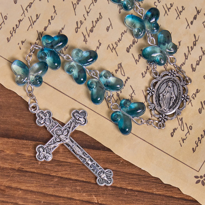 Wings of Devotion Shimmering Blue Butterfly Prayer Bracelet, Animal Rosary