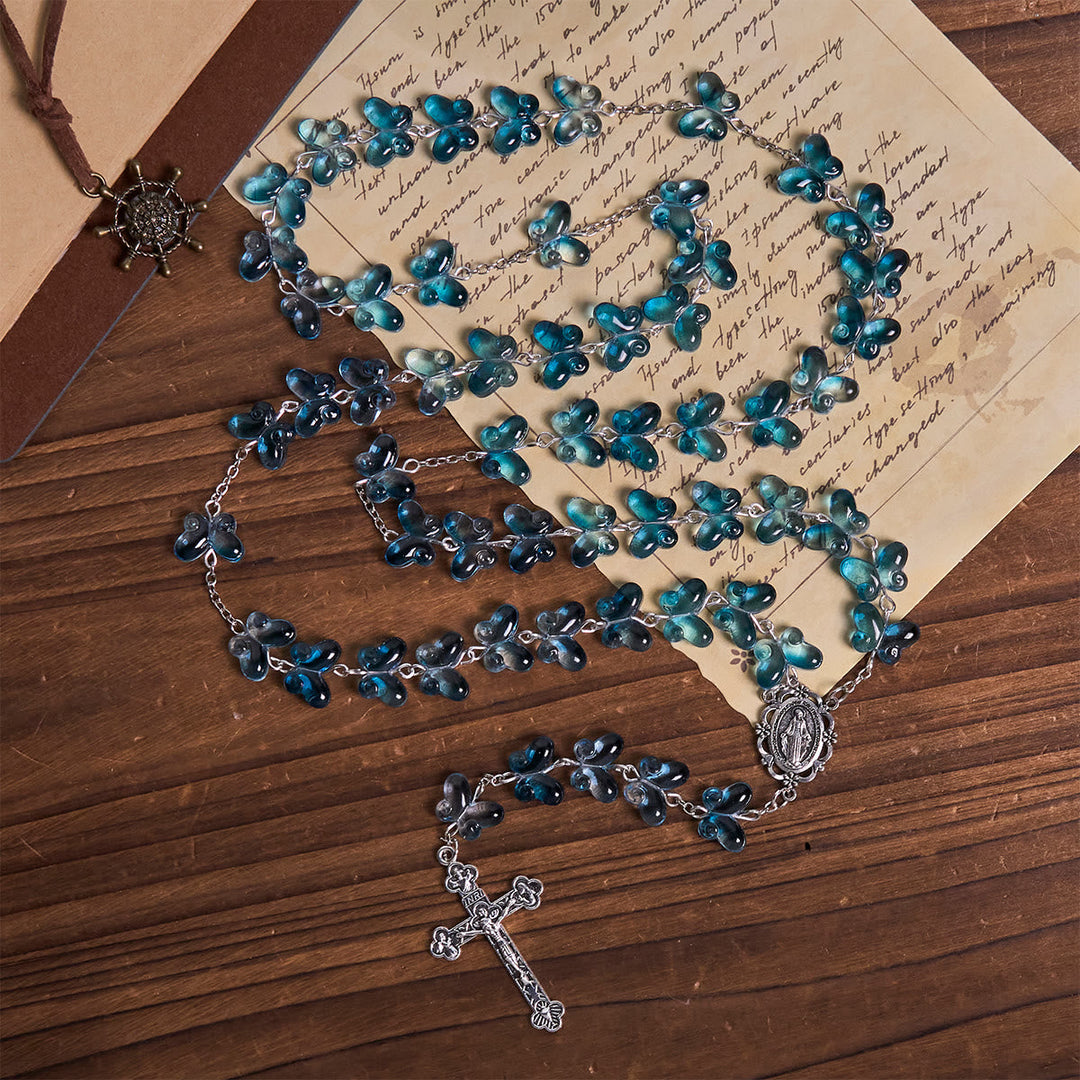 Wings of Devotion Shimmering Blue Butterfly Prayer Bracelet, Animal Rosary