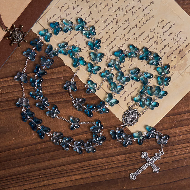 Wings of Devotion Shimmering Blue Butterfly Prayer Bracelet, Animal Rosary