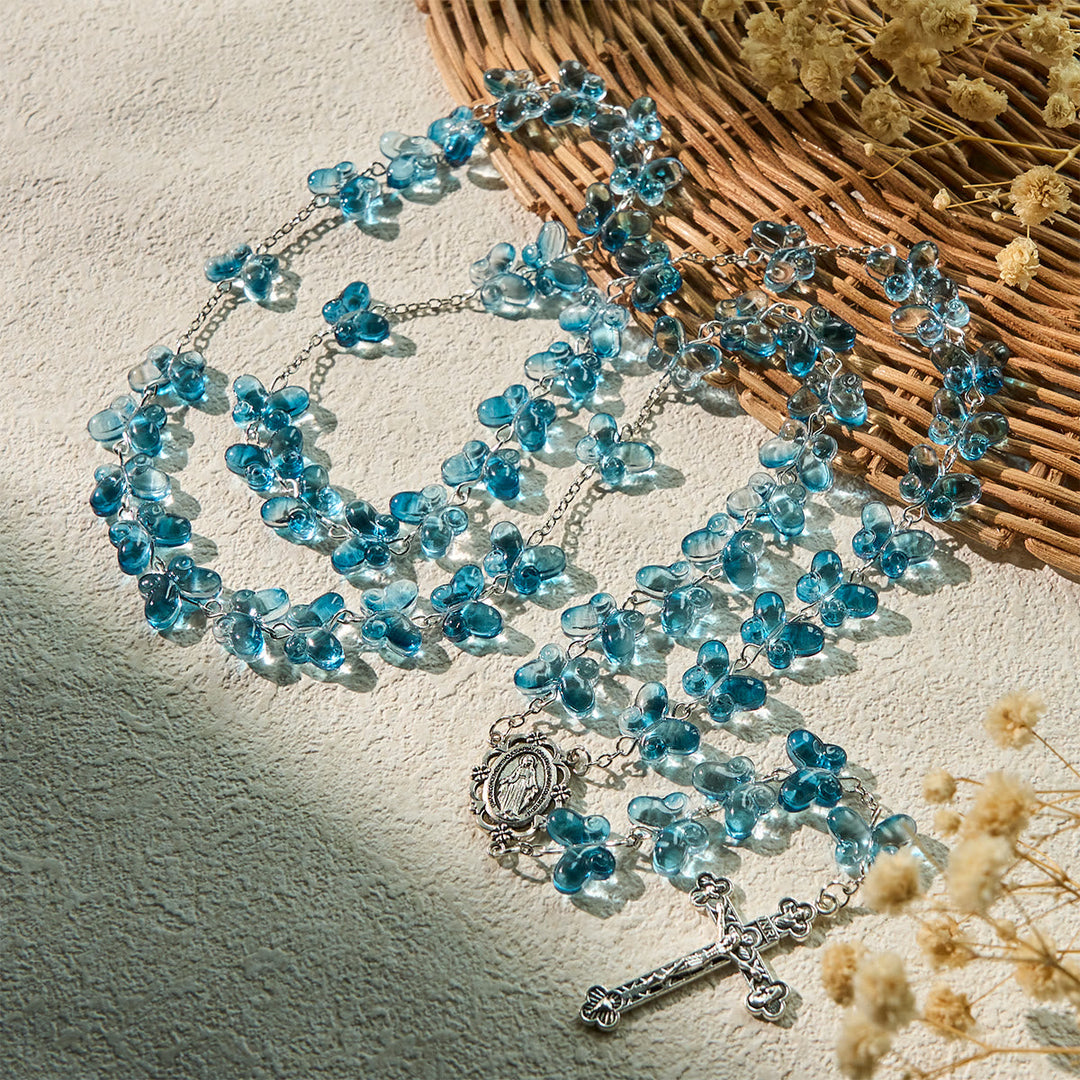 Wings of Devotion Shimmering Blue Butterfly Prayer Bracelet, Animal Rosary