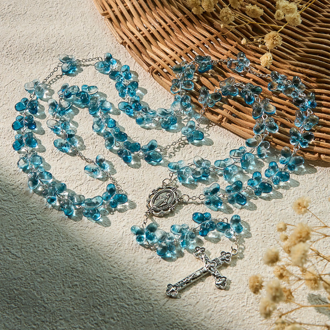 Wings of Devotion Shimmering Blue Butterfly Prayer Bracelet, Animal Rosary