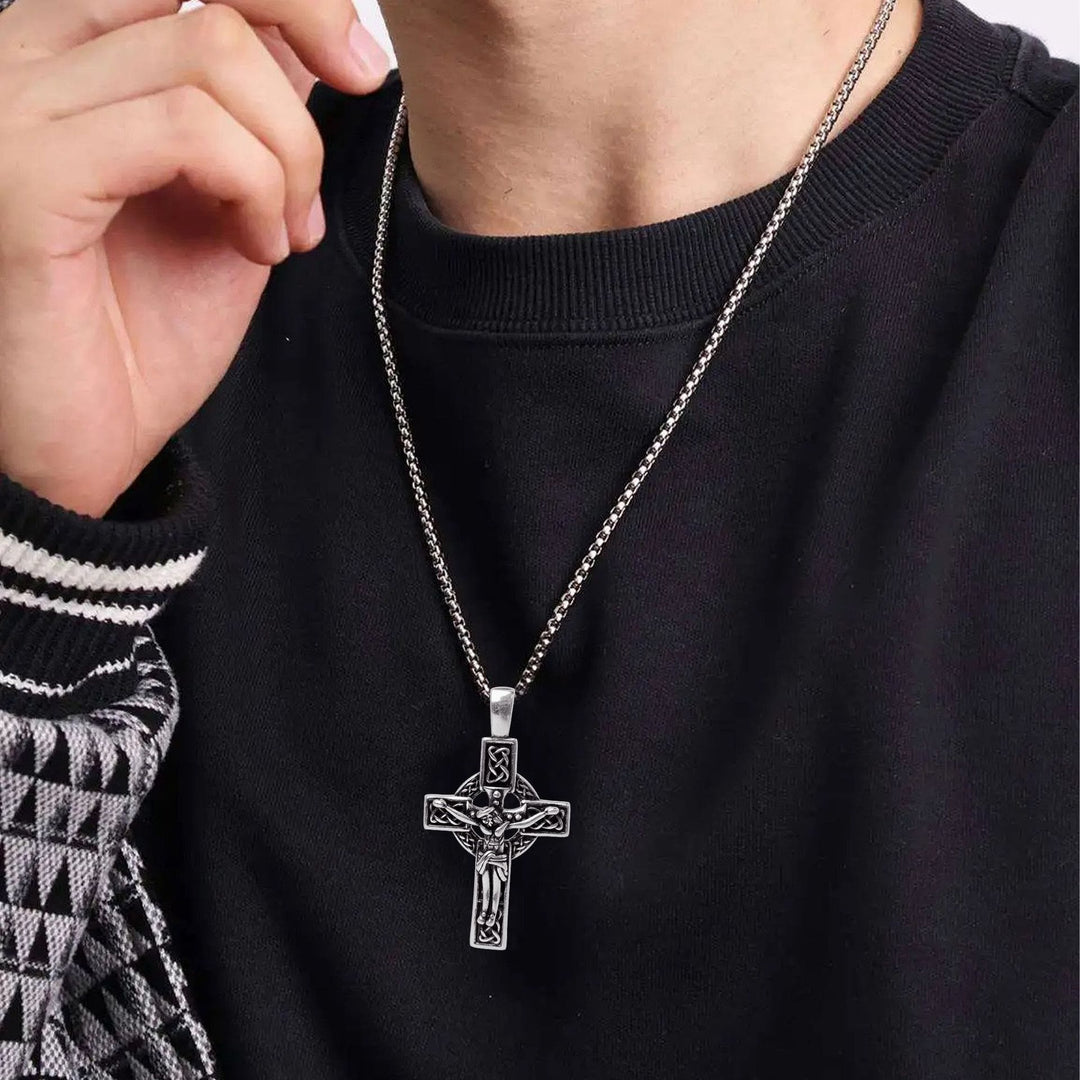 Eternal Faith Celtic Knot Crucifix Pendant Necklace: Christ on the Cross