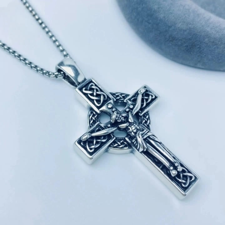 Eternal Faith Celtic Knot Crucifix Pendant Necklace: Christ on the Cross