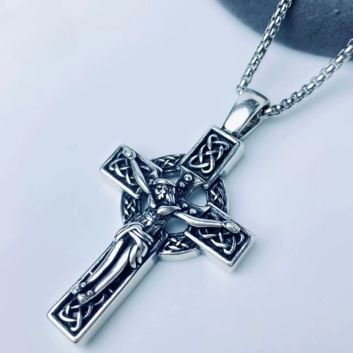 Eternal Faith Celtic Knot Crucifix Pendant Necklace: Christ on the Cross