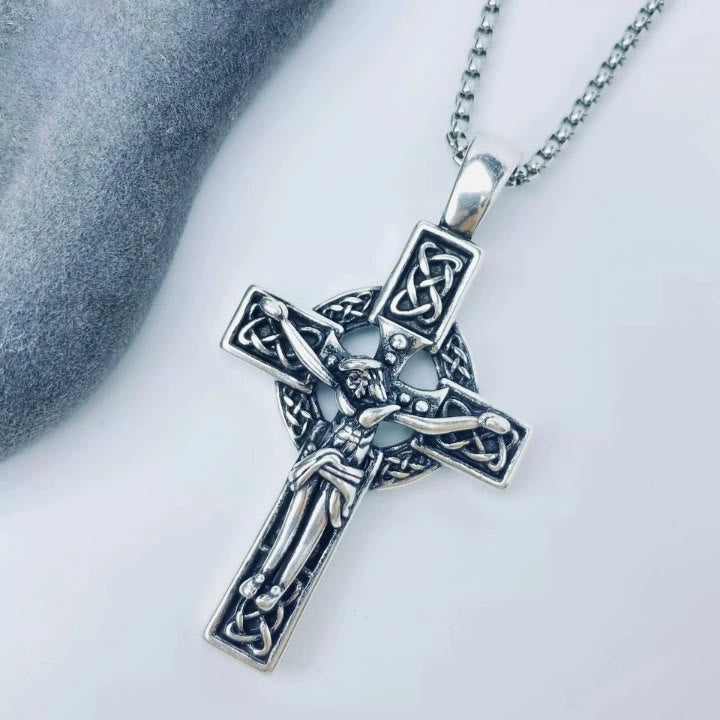Eternal Faith Celtic Knot Crucifix Pendant Necklace: Christ on the Cross