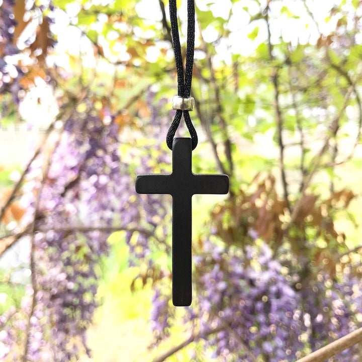 Classic Natural Ebony Cross Necklace: Pure and Enduring Faith Symbol