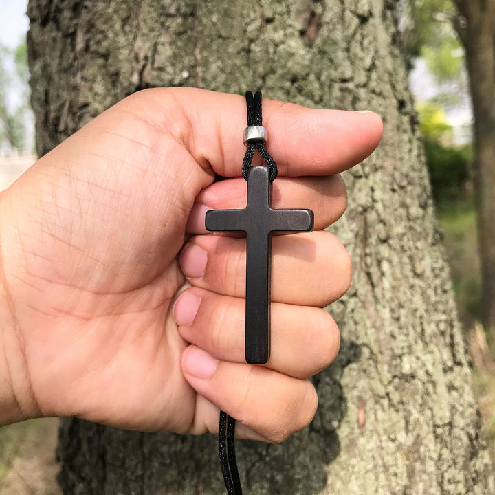 Classic Natural Ebony Cross Necklace: Pure and Enduring Faith Symbol