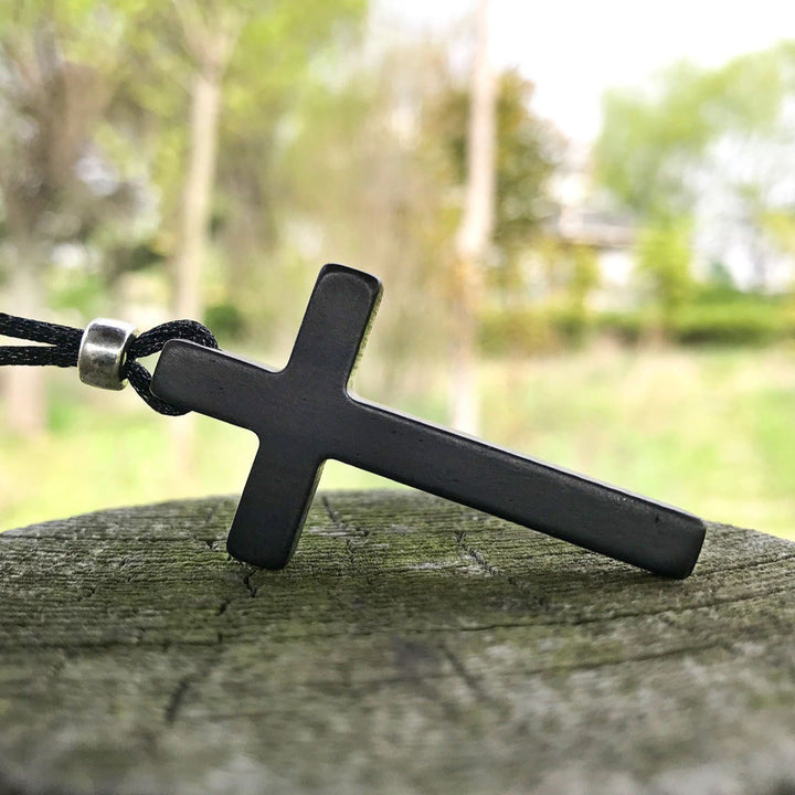 Classic Natural Ebony Cross Necklace: Pure and Enduring Faith Symbol