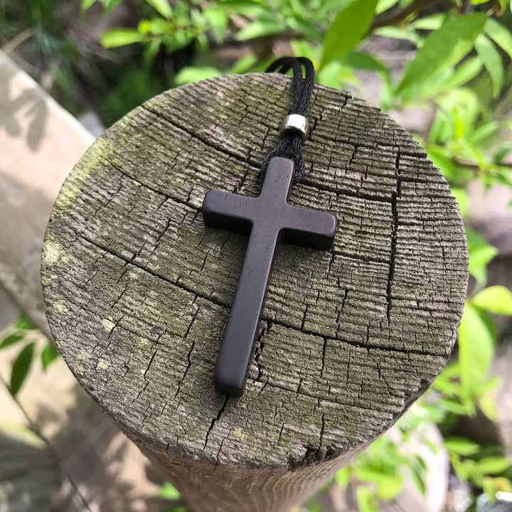 Classic Natural Ebony Cross Necklace: Pure and Enduring Faith Symbol