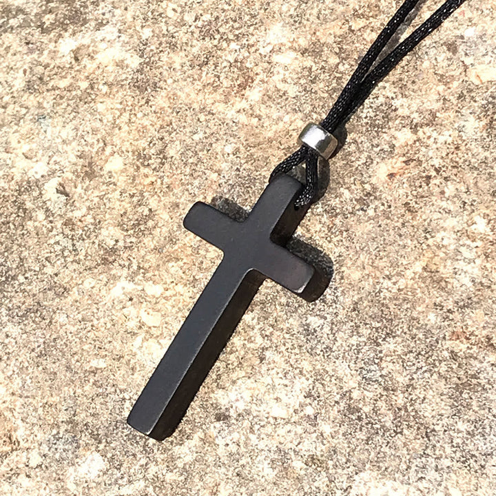 Classic Natural Ebony Cross Necklace: Pure and Enduring Faith Symbol
