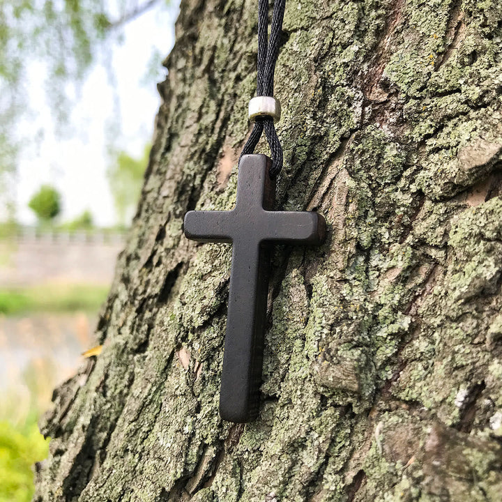 Classic Natural Ebony Cross Necklace: Pure and Enduring Faith Symbol