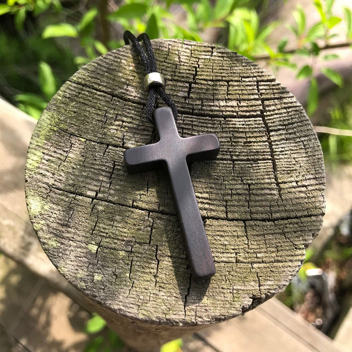 Classic Natural Ebony Cross Necklace: Pure and Enduring Faith Symbol