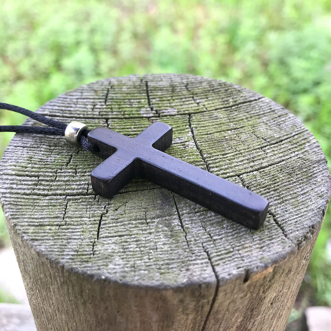 Classic Natural Ebony Cross Necklace: Pure and Enduring Faith Symbol