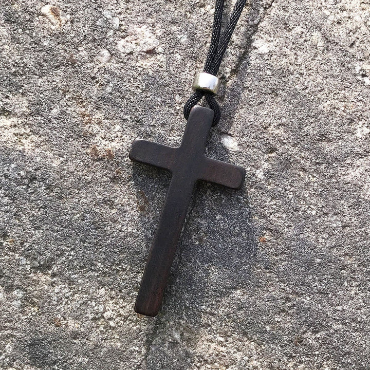 Classic Natural Ebony Cross Necklace: Pure and Enduring Faith Symbol