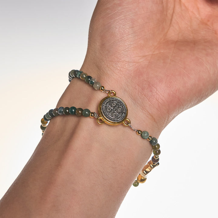 Handmade Earth Tone Rosary Bracelets with Cross & St. Benedict Charm