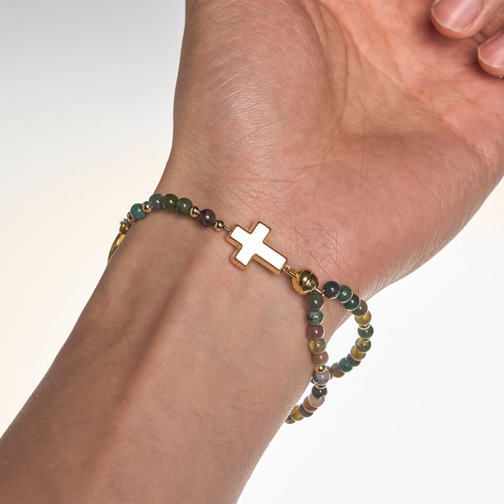 Handmade Earth Tone Rosary Bracelets with Cross & St. Benedict Charm
