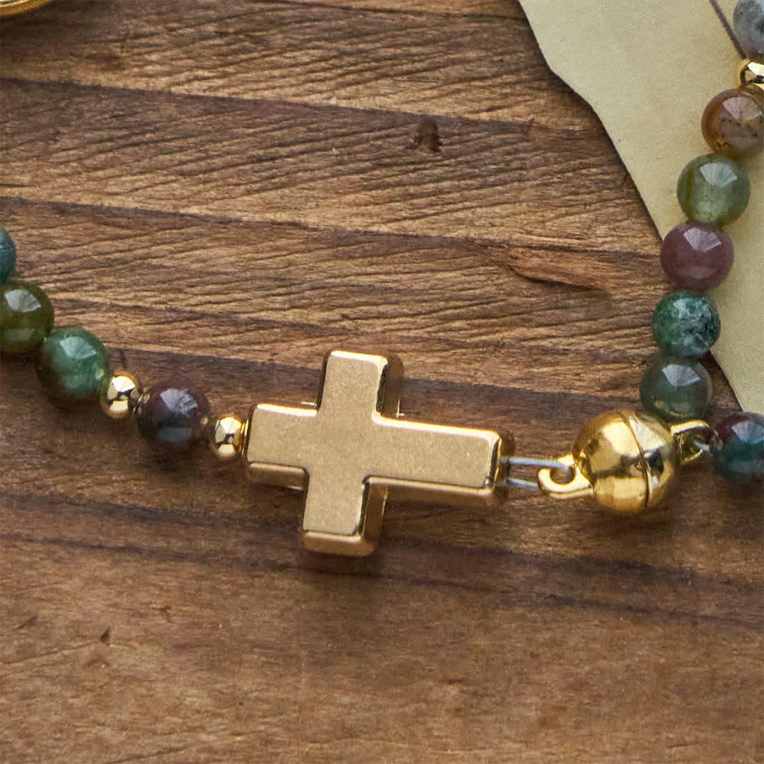 Handmade Earth Tone Rosary Bracelets with Cross & St. Benedict Charm