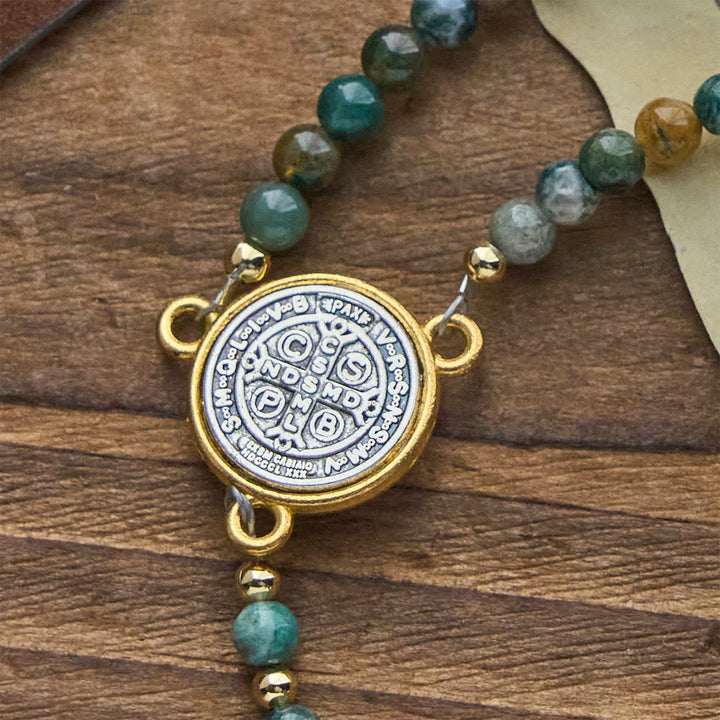 Handmade Earth Tone Rosary Bracelets with Cross & St. Benedict Charm