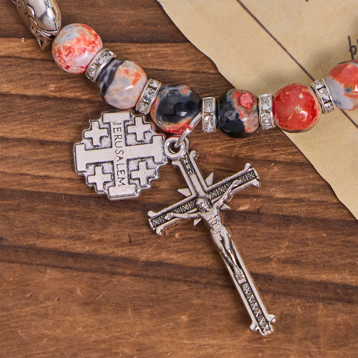 Marbling Agate Calico Cat to Pray with St. Benedict Pet Memorial Animal Bracelet