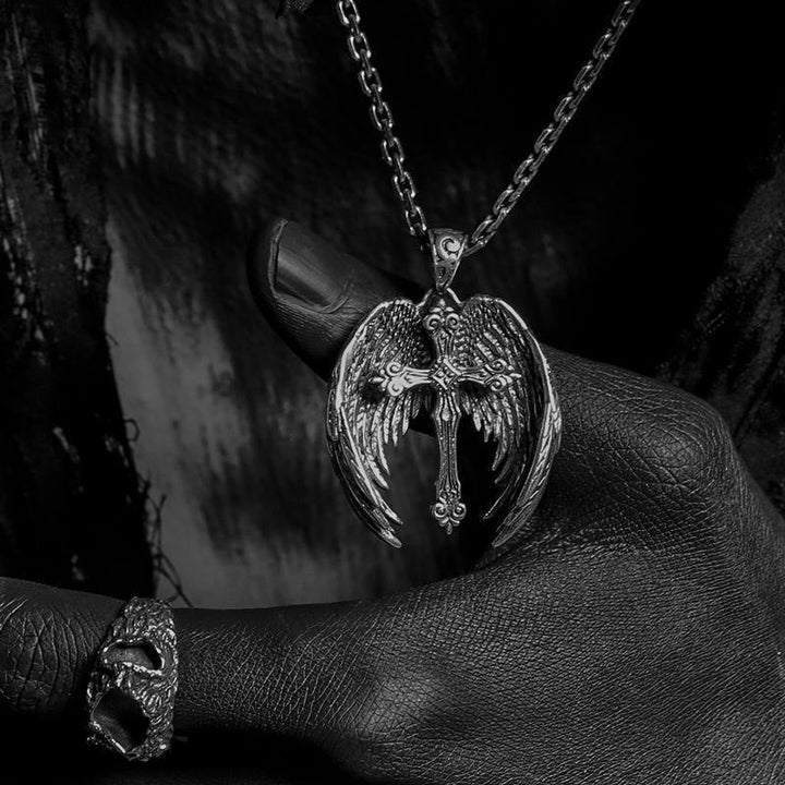 Guardian Angel Wings Cross Pendant Necklace: Spiritual Protection Jewelry