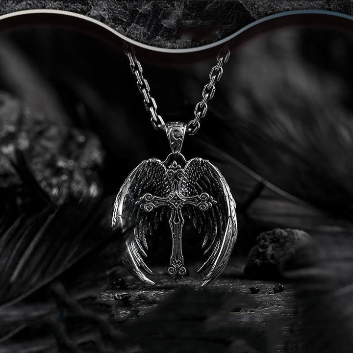 Guardian Angel Wings Cross Pendant Necklace: Spiritual Protection Jewelry