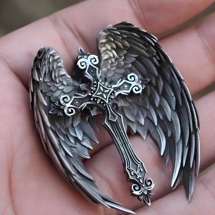 Guardian Angel Wings Cross Pendant Necklace: Spiritual Protection Jewelry