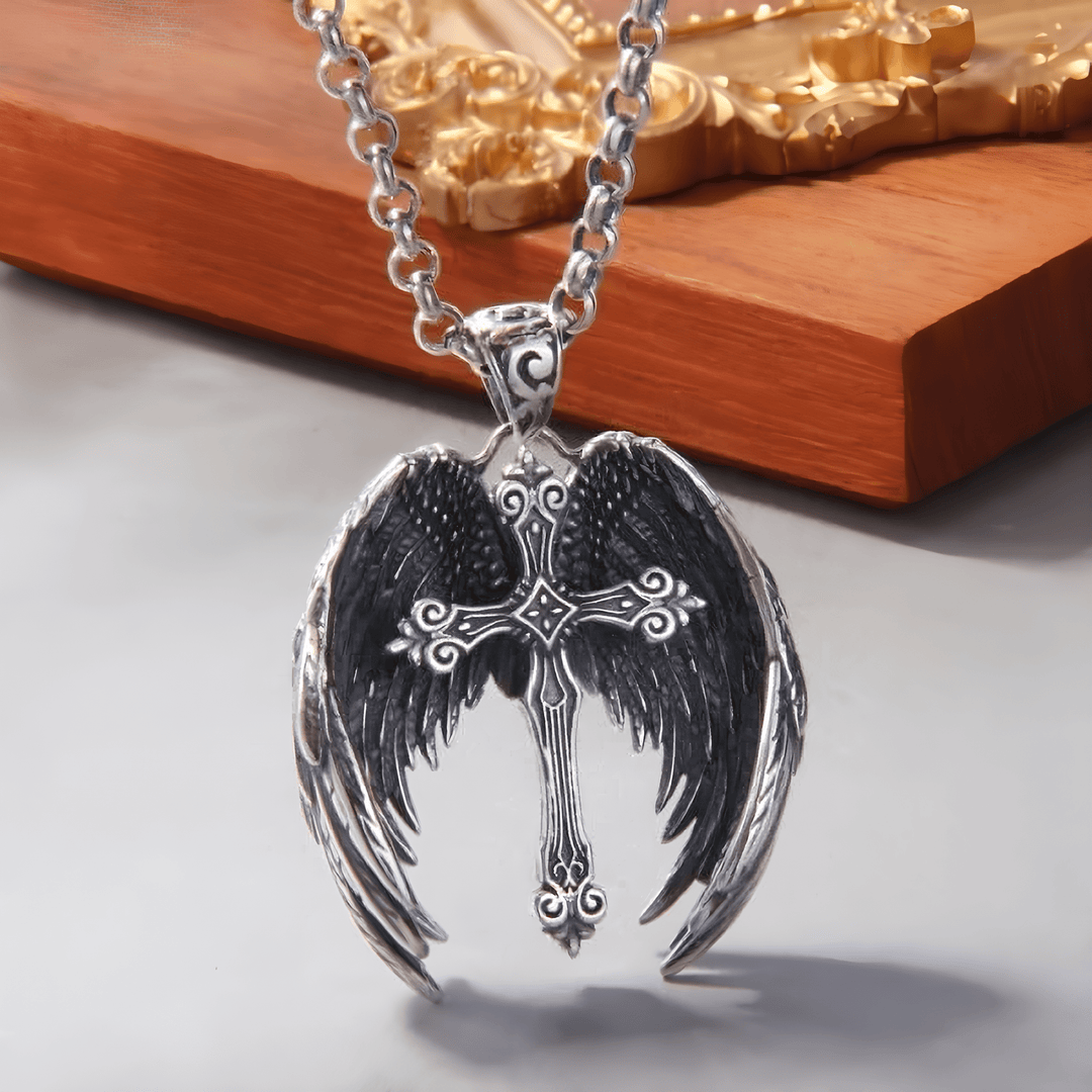 Guardian Angel Wings Cross Pendant Necklace: Spiritual Protection Jewelry