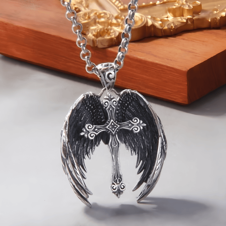 Guardian Angel Wings Cross Pendant Necklace: Spiritual Protection Jewelry