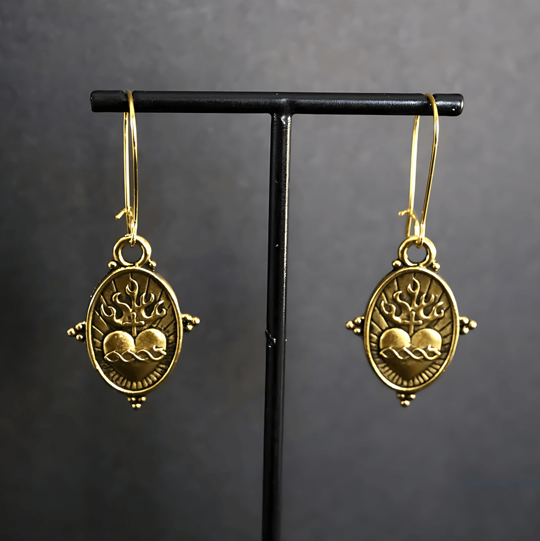 Vintage Style Sacred Heart Dangle Earrings: Faith & Devotion Jewelry VIP