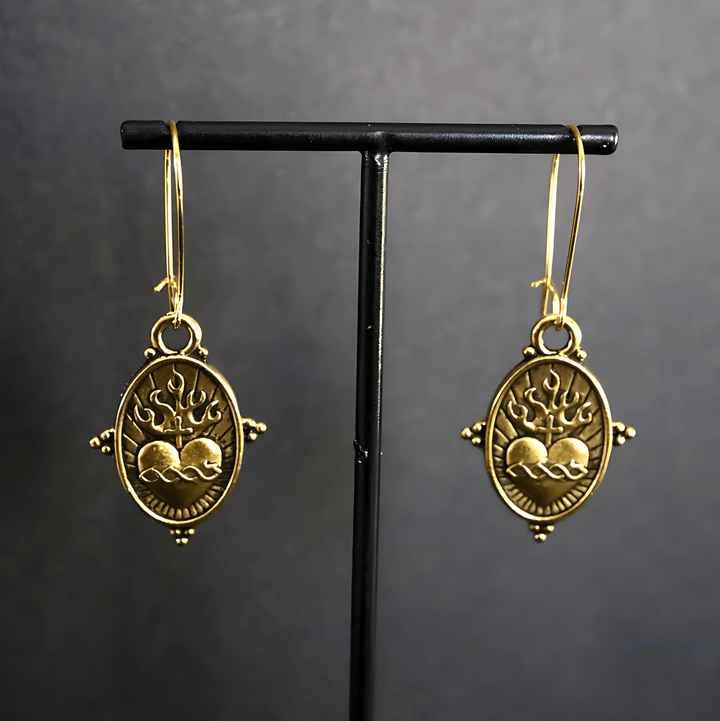 Vintage Style Sacred Heart Dangle Earrings: Faith & Devotion Jewelry VIP