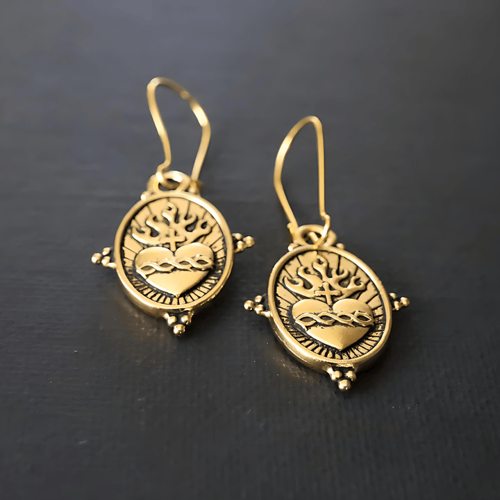 Vintage Style Sacred Heart Dangle Earrings: Faith & Devotion Jewelry VIP