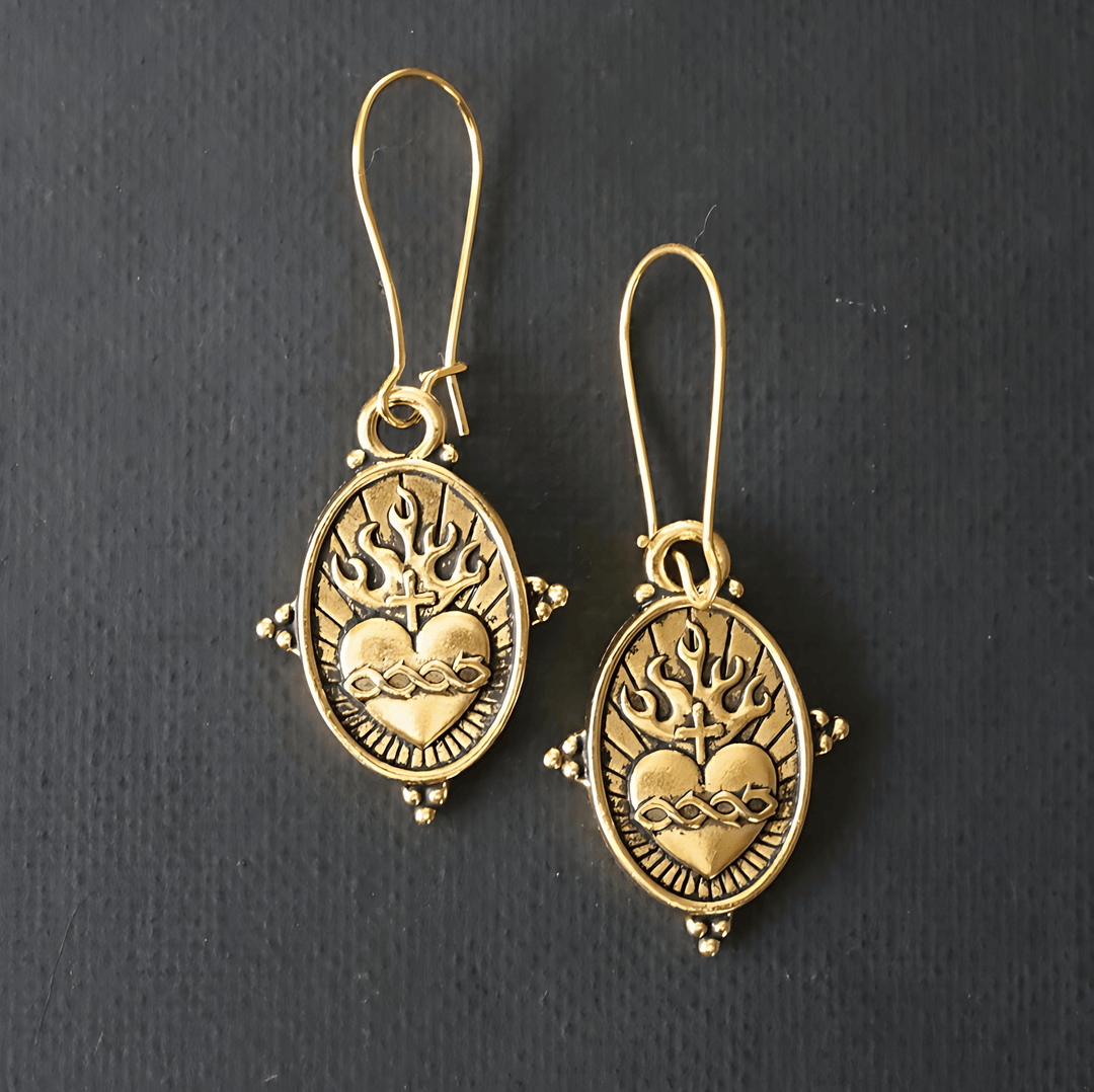 Vintage Style Sacred Heart Dangle Earrings: Faith & Devotion Jewelry VIP