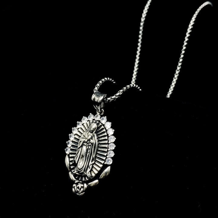 Our Lady Pendant Necklace: Sacred Halo and Rose Symbol