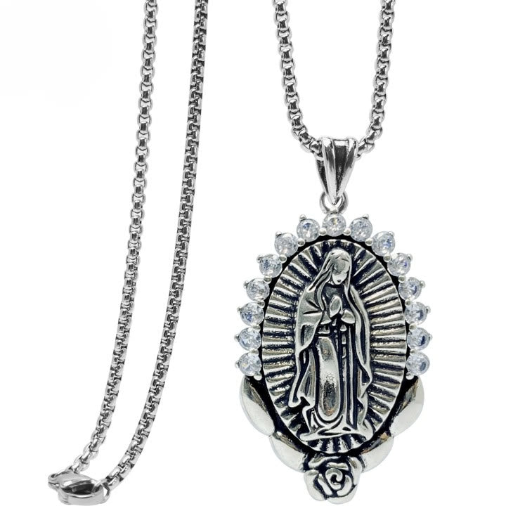 Our Lady Pendant Necklace: Sacred Halo and Rose Symbol