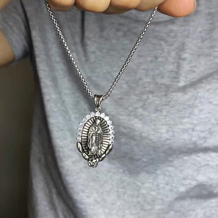 Our Lady Pendant Necklace: Sacred Halo and Rose Symbol