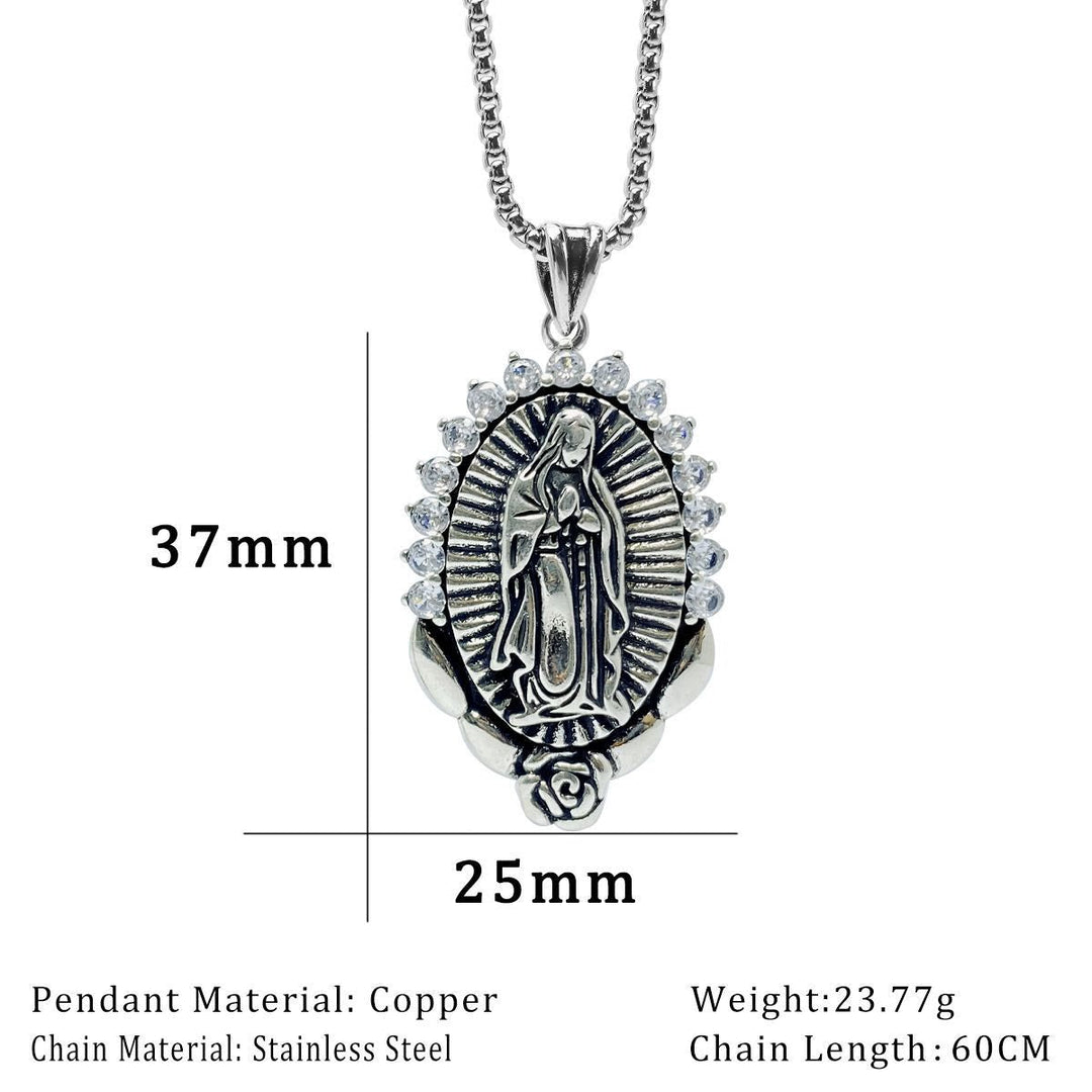Our Lady Pendant Necklace: Sacred Halo and Rose Symbol