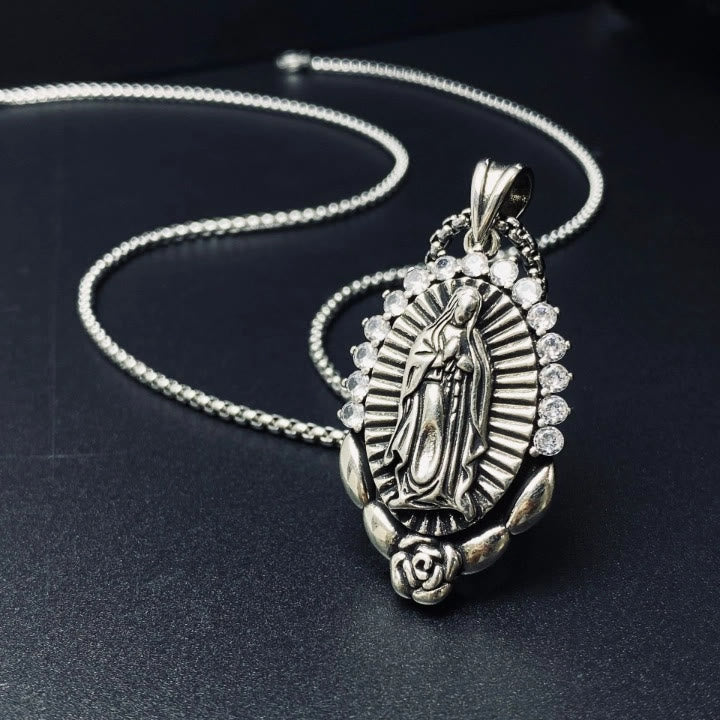 Our Lady Pendant Necklace: Sacred Halo and Rose Symbol