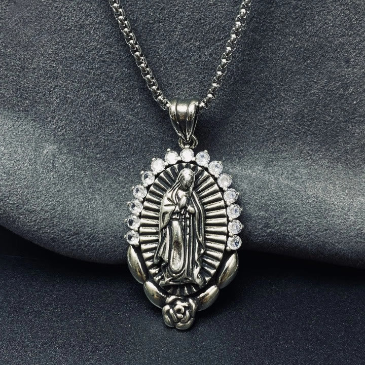 Our Lady Pendant Necklace: Sacred Halo and Rose Symbol