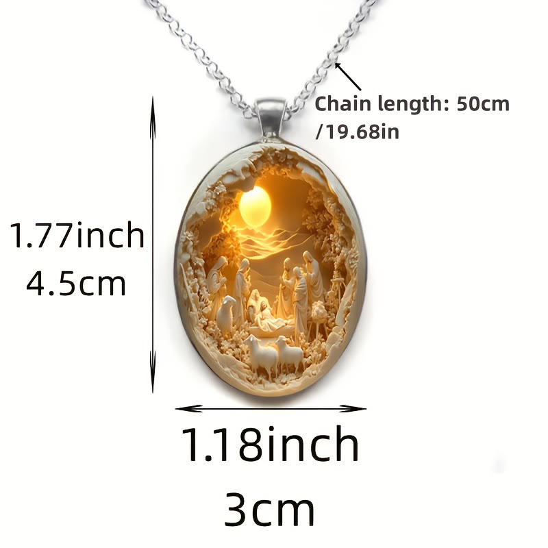 Glass Nativity Scene Pendant Necklace
