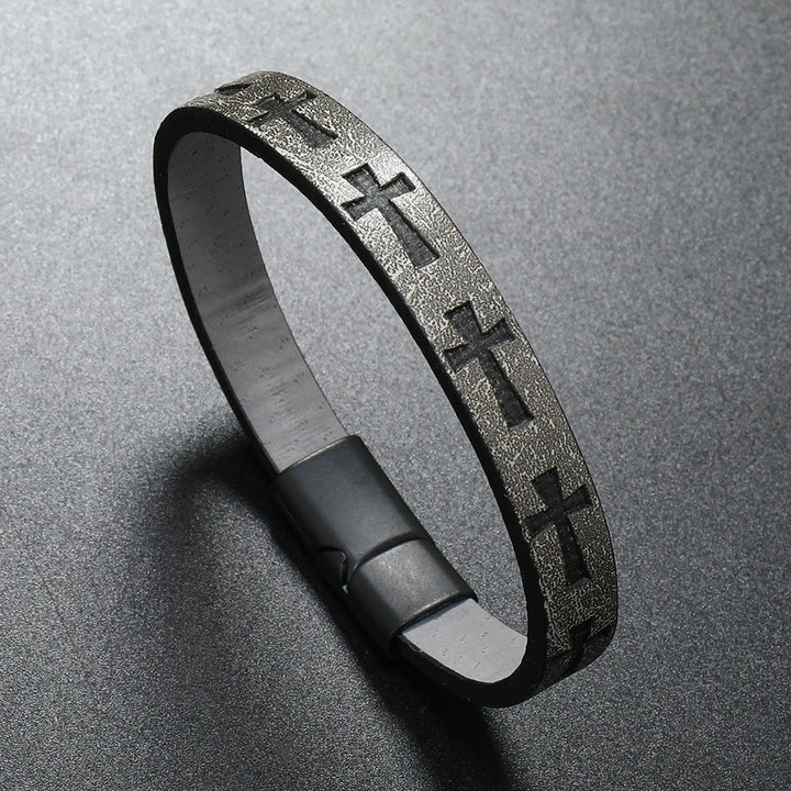 Classic Style Multicolor Leather Magnetic Buckle Bracelet with Cross Motifs
