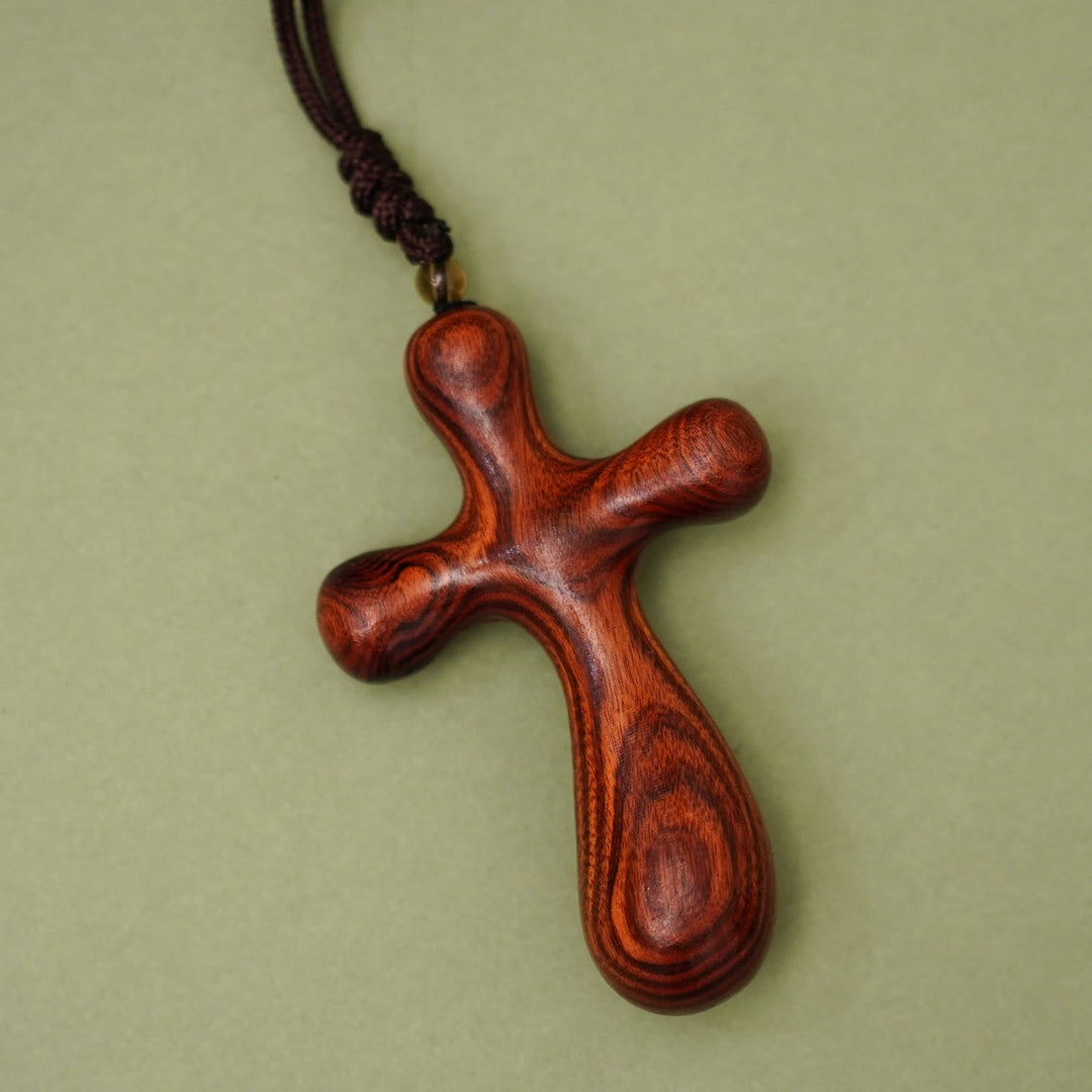 Vintage Sandalwood INRI Crucifix Car Pendant & Necklace: Devotion on the Road